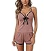 Satohom Sexy Damen Pyjama,Dessous-Set mit V-Ausschnitt und Spitze mit Spaghettiträgern,Frauen Dessous Pyjamas Negligee Kurz 2 Teiliges Schleife Nachtwäsche Unterwäsche Leibchen Shorts für Damen