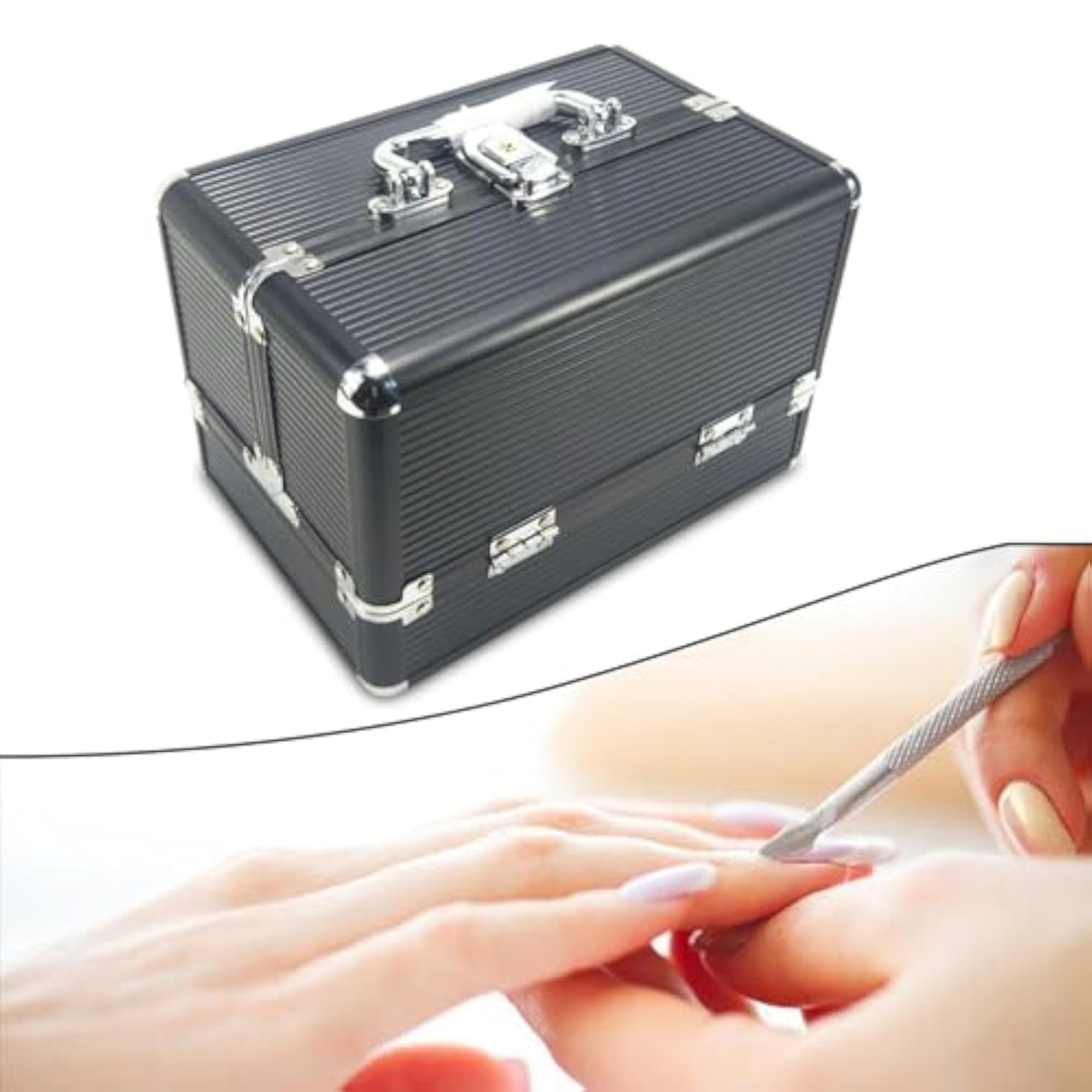 Waterproof Aluminum Makeup Case, Black Cosmetic Tool Box