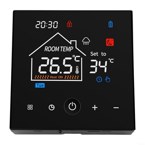 Termostato digital programable para calefacción de caldera de pared, controlador de temperatura ambiente ajustable de 5 °C-40 °C con programación semanal y seguridad de bloqueo infantil, color negro