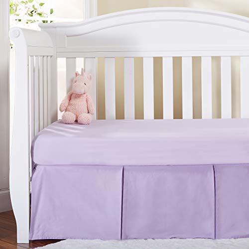 Everyday Kids Lavender Purple Pleated Crib Skirt; 100% Natural Cotton Nursery Crib Bedding Skirt For Baby Boys And Girls; Crib Dust Ruffle With Split Corners For Easy On And Off, 14 Inch Drop #TOP1