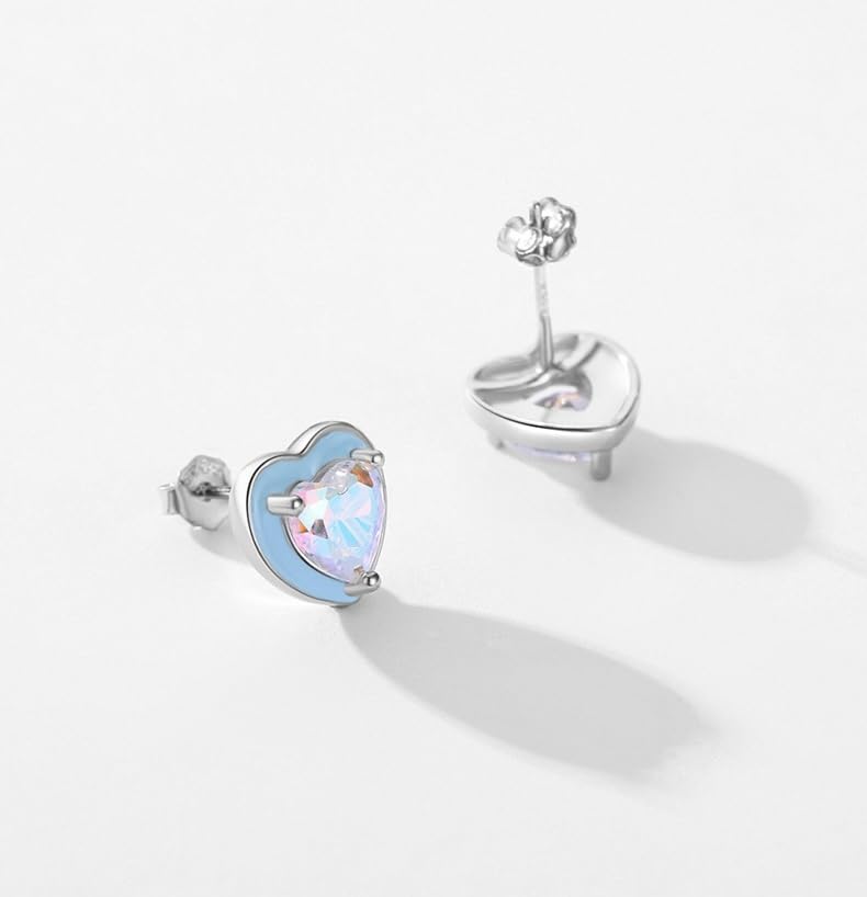 925 Sterling Silver Orecchini Donna Pale Blue Love Stud Orecchini Delicato Smalto Gioielli per Uso Quotidiano Un regalo per lei