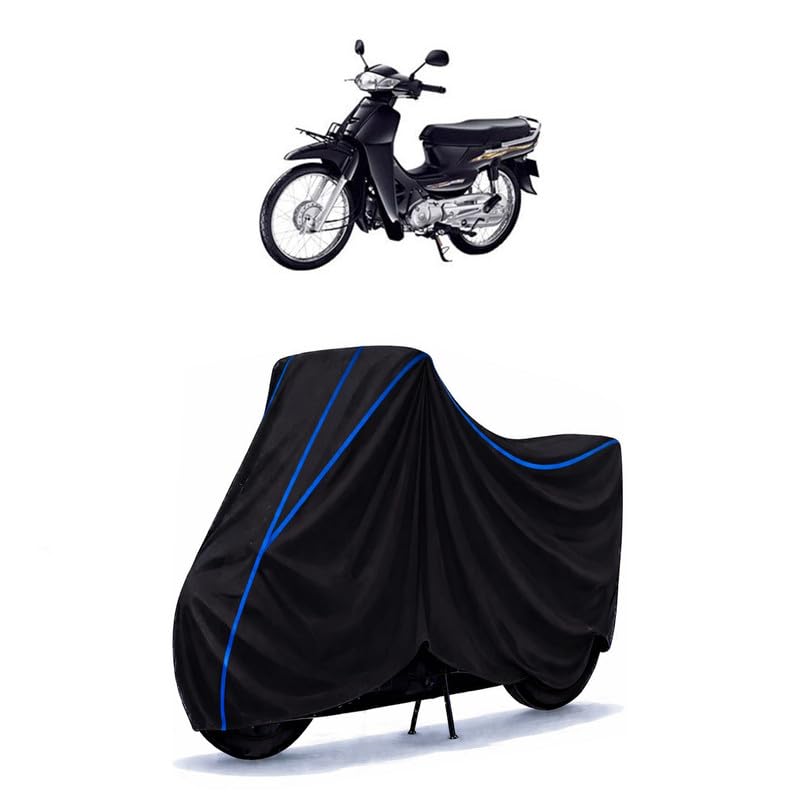 Image of Scooty Cover Water Resistant for Dream 125 | Universal Scooter & Bike Cover | Heavy Duty UV Dust, Rain & Scratch Protection | Elastic Fit All Weather Indoor Outdoor | Black with Blue Piping