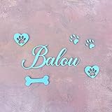 Hunde individuelles Namensschild mit Pfoten und Knochen aus Holz, Personalisierter Schriftzug Türschild Spitzname Hundehütte Wanddeko Fressnapf Schild