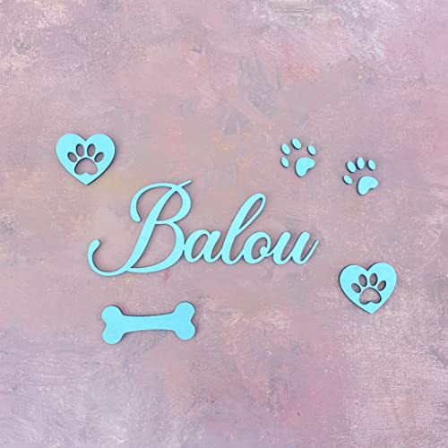 Hunde individuelles Namensschild mit Pfoten und Knochen aus Holz, Personalisierter Schriftzug Türschild Spitzname Hundehütte Wanddeko Fressnapf Schild