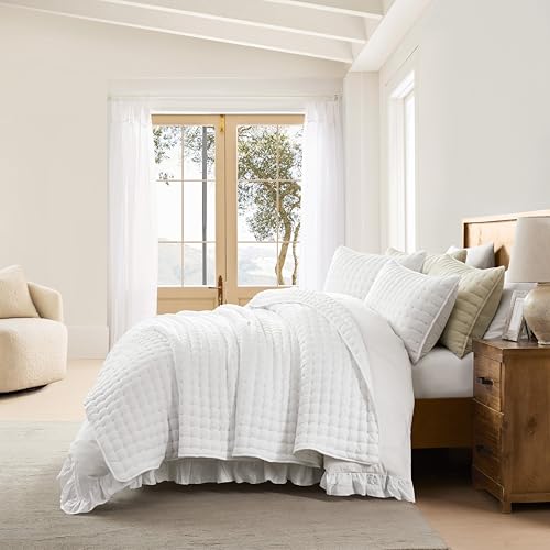 White King Size Quilt Bedding Sets with Pillow Shams, Lightweight Soft Bedspread Coverlet, Quilted Blanket Thin Comforter Bed Cover, All Season Summer Spring, 3 Pieces, 104x90 inches