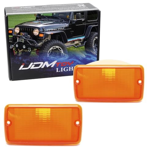 iJDMTOY OE-Spec Amber/Yellow Lens Front Bumper Turn Signal Light Housing Assemblies, Compatible with Jeep 1997-2006 Wrangler TJ, Replace OEM Amber/Yellow Lamps