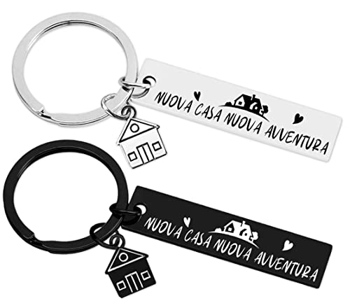 QZOSZ 2 paquetes para llavero de casa, llavero de acero para casa nueva pareja él y ella llavero familiar personalizado casa nuevas ideas regalo de inauguración antes de casa de Navidad (NUOVA)