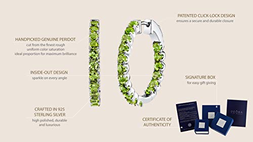Peora Peridot Hoop Earrings For Women In Sterling Silver, Inside-Out Design, Natural Gemstone Birthstone, 4.50 Carats Total Round Shape, Click Lock #TOP3
