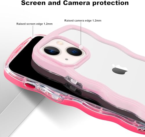 Image of MIDOS Back Cover Compatible with iPhone 14 Plus, Cute Curly Wave Frame Clear Case for Girls Women, Transparent Soft Silicone TPU Bumper Shockproof Protective Cover for iPhone 14 Plus (Pink)
