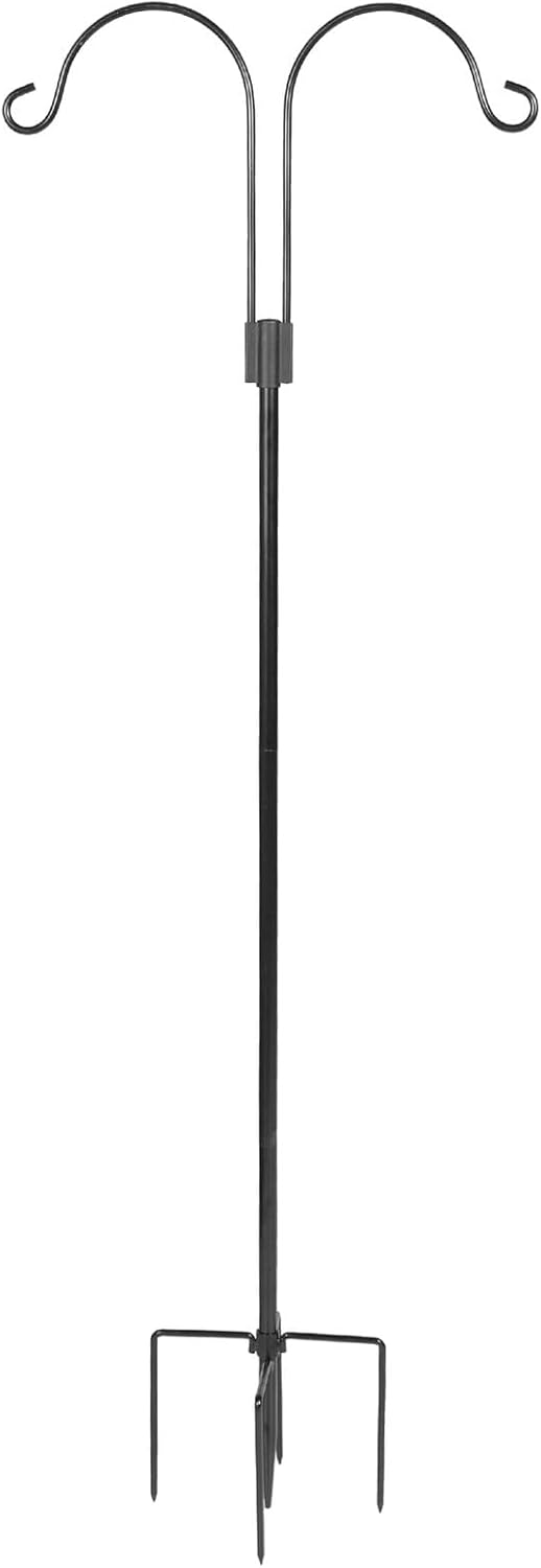 Homoyoyo Outdoor Double Iron Shepherds Hooks Garden Light Hanging Stakes Rust-Resistant Yard Inserted Hooks for Lanterns Plant Baskets and Solar Lights