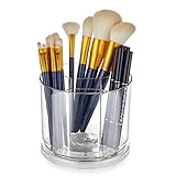 Makeup Brush Holder Organizer -Rotating 360° Clear Storage Cup Containers for Vanity, Desk, Countertop, Spinning Pen Holder for Desk, Round Make up Brush Stand with 5 Slots, for Cosmestics (Clear)