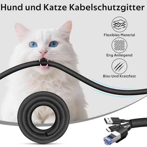 CoKeeSun Kabelschläuche 3 Meter-10mm, 14 Stück Hund und Katze Kabelschutzgitter Set, Flexibler Textilien Kabelmantel, Kabelmanagement für Schreibtisch, TV, Computer, PC, Kabelschutz