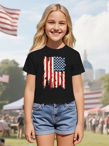 Image of VVNTY Girls American Flag Crop Tops Kids USA Crop Shirt Patriotic 4th of July Tops 5-14 Years