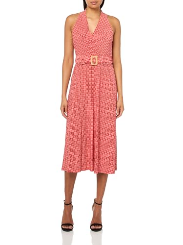 H HALSTON Women's Sleeveless V-Neck Belted Mini Dress