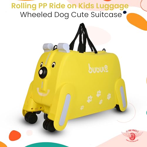 Image of Kids Trolly Bags Ride-On Suitcase with Wheels | Lightweight Rolling Luggage for Toddlers & Children | Travel Bag with Handle - Cute Cabin Trolley (Yellow)