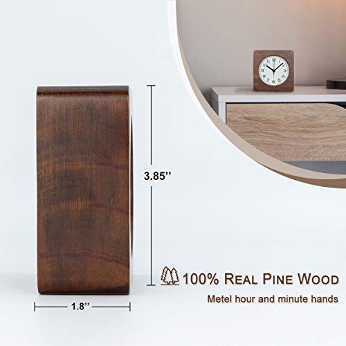 Aromustime 3-Inches Square Wooden Alarm Clock With Arabic Numerals, Non-Ticking Silent, Backlight, Battery Operated, Brown #TOP6