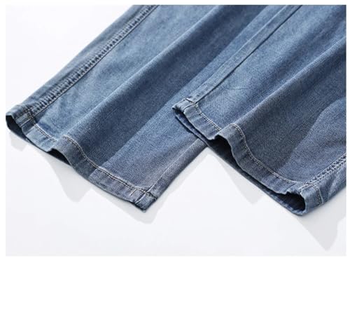Men Summer Lyocell Thin Work Wear Slacks Jogger Retro Blue Wide Leg Trousers Streetwear Fabric Jeans4