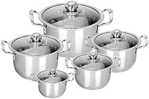 Crystals Stainless Steel Stockpot Cookware Set with Glass Lid, 5PCs, Silver