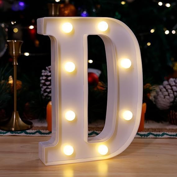 LED Marquee Letter Lights, Light Up Silver Letters Glitter Alphabet Letter Sign Battery Powered for Night Light Birthday Party (D)