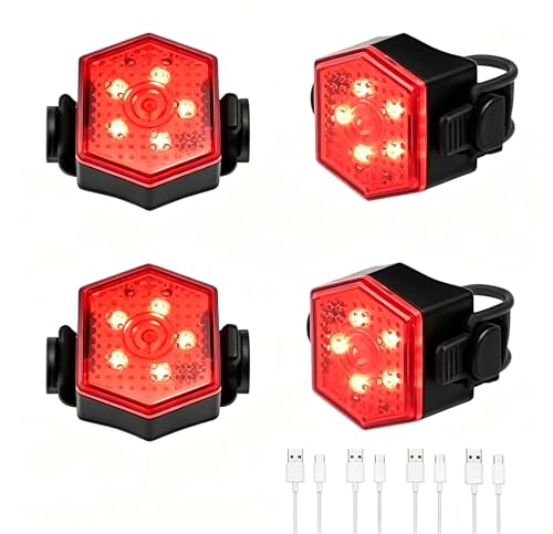 Hilngav 4 Pack Bike Tail Light Bicycle Rear Light USB-C Rechargeable LED Cycling Safety Flashlight...