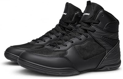 Mens Wrestling Boxing Shoes - Wide Youth Mid Top Fitness Boots, Black, Men's Size 8.5