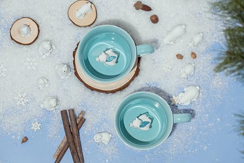 Image of DIHOclub Skiing Polar Bear Ceramic Cup Hidden Animal Inside Mug Cute Cartoon Handmade Figurine Mugs,Holiday and Birthday Gift for Coffee Milk Tea Lovers,12 OZ(Blue White)