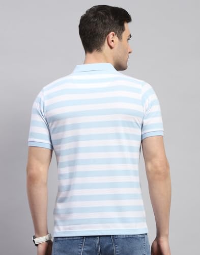 Image of Monte Carlo Mens Striped Polo Collar Half Sleeve Cotton Blend Casual T-Shirt (224064107)