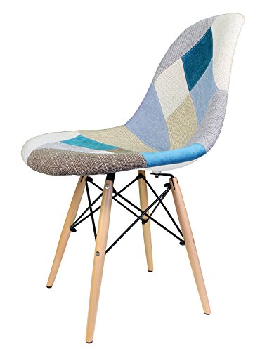 Mid-Century Modern Woven Fabric Upholstered Accent Side Dining Chair With Beech Wood Eiffel Legs Set Of 2 (Patch) #TOP2