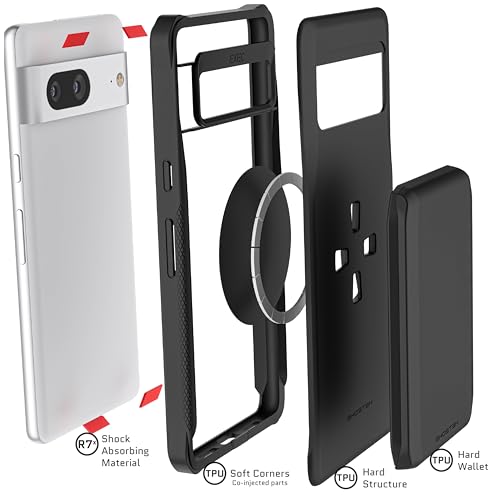 Funda para Google Pixel 7 con portatarjetas extraíble carcasa antichoque negra 6