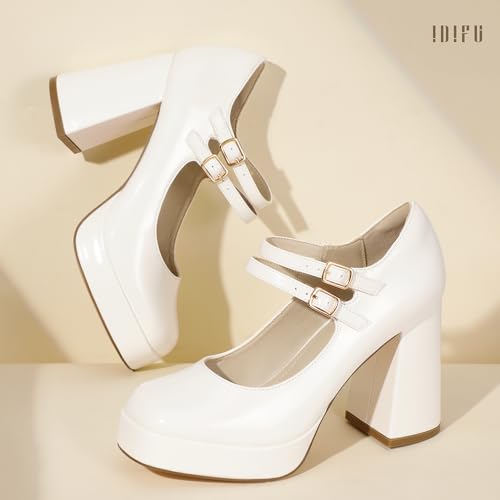 IDIFU IN4 Mary Jane Shoes Platform Chunky High Heels Closed Toe Dress Shoes for Women Wedding Work Business Homecoming Party Shoes Comfortable Casual Dressy Square Toe Heels Pumps4