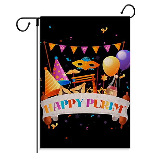 Vohado Happy Purim Gartenflagge Willkommen jüdischer Feiertag Karneval Party Zirkus Clown Haus Flagge Frühling Festival Hofschild Urlaub Vertikale Doppel Größe Hof Outdoor Dekoration Cover