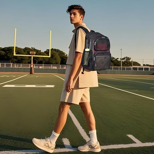 MAY TREE Mesh Backpack Heavy Duty Big Mesh Bag Large Capacity for Travel Beach Hiking Outdoor Sports with Paded Strap4