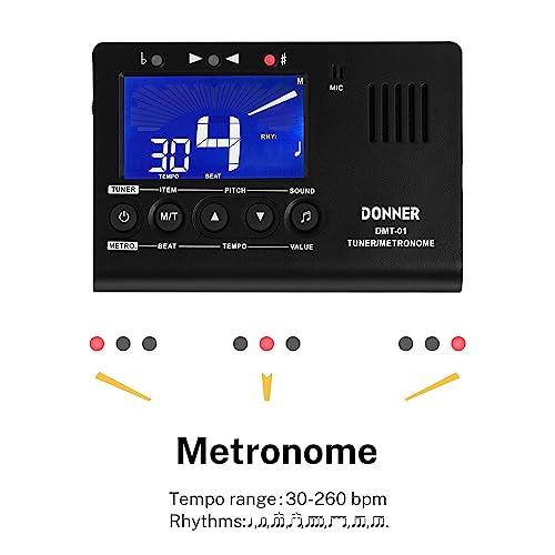 Donner Metronome Tuner For All Instruments - Guitar, Bass, Violin, Ukulele, Trumpet, Chromatic, Clarinet, Flute, 3 In 1 Digital Metronome With Tuner/Metronome/Tone Generator, Dmt-01 #TOP2
