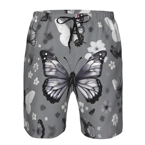 Gray Teal Butterfly Print Stylish Beach Shorts Swim Trunks Lightweight Breathable Summer Outdoor Activities4