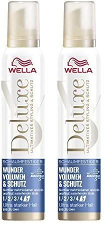 Wella Deluxe Schaumfestiger Wunder Volumen & Schutz – Haarschaum für sichtbar mehr Volumen – mit 5-Fach Keratin-Schutzkomplex und UV-Schutz – 200 ml (Packung mit 2)