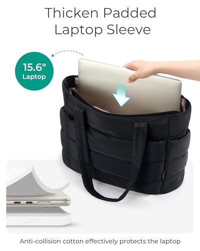 bagsmart tote bag for women lightweight puffy tote bag with compartments shoulder bag handbag for travel work gym