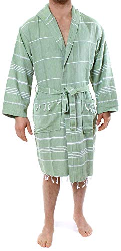Cacala mens Beach, Turkish Hooded Bathrobe with Pocket for Men Women Lightweight Soft Ultra Absorbent Beach Pool Hote, Olive Green, Small US