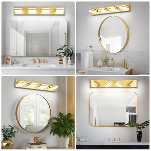 JZEKVN Modern LED Bathroom Lights Fixtures 4-Light,Metal Gold Acrylic Wall Lighting,Vanity Lights for Bathroom Over Mirror 6000k 27in by JZEKVN - Used condition - Image 7