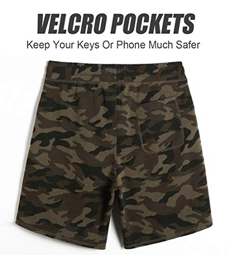 Caloleyng Mens Cotton 8" Long Casual Lounge Fleece Camo Shorts Zipper Pockets Jogger Athletic Workout Gym Sweat Shorts #TOP1