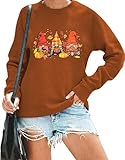 beidefy felpe del ringraziamento da donna gnomi autunno camicie a maniche lunghe thankfult girocollo pullover top, marrone, s