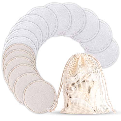 16 Packs Cotton Rounds Organic Bamboo for Face,Reusable Makeup Remover Pads Soft,Washable Facial Pads Cleaning Cloth( Velour and Hemp)
