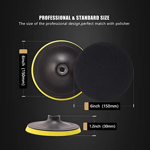 SPTA Lammfell pad, Lammwollhaube, Lammfell, 5tlg 150mm Polieren polierscheibe Polierset Set Wolle Pad Lammwolle 150mm Klett pad polierscheibe + M14 Bohrer Adapter für Auto poliermaschine -HWPPS6M14M5