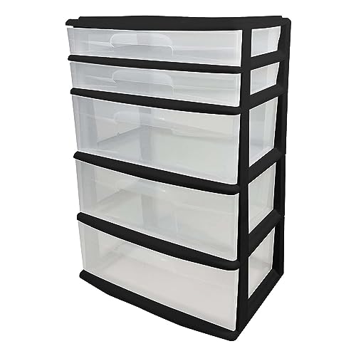 HOMZ Drawer Tower, 5-Tier Extra-Wide Clear Plastic...