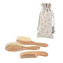 Miniland-89339-Set-de-peines-para-bebe-de-madera-natural-en-bolsita-100-sostenible-Set-de-regalo-bebe-ECO-Coleccion-EcoFriendly