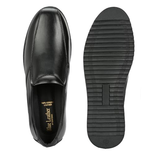 Image of Blue Leather By Centrino Genuine Leather Slip-On Men's Formal Shoe |Stylish with Soft Cushioned Insole |Trendy Non Lace-Up Design |Durable Leather with Anti-Skid Sole | Perfect for Formal Wear (3955)