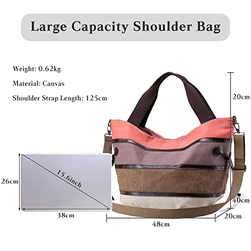 Image of Women Shoulder Bag Large Canvas Handbag Multi-Color Striped Crossbody Bag Satchel Ladies Hobo Tote for Travel Work Shopping Daily Use Orange
