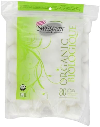 Swisspers Organic 100% Natural Organic Cotton Balls, 80-Count Bag