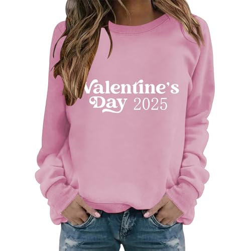 Camisa de manga larga con cuello redondo para el día de San Valentín para mujer, camiseta casual con estampado de corazón, D-azul cielo, M