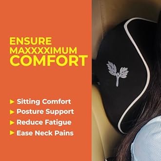 Grin Health Orthopedic Car Neck Rest Pillow for Neck Pain Relief – Large | Added Comfort Support for Larger Head-to-Seat Gaps | Memo-Active Foam Cervical Headrest Cushion for Driving – Black