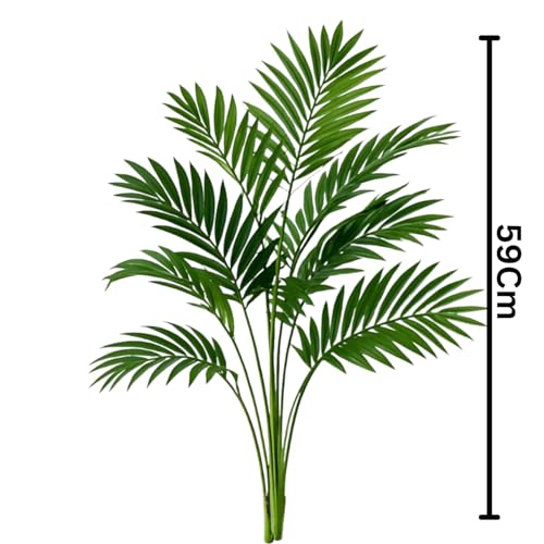 Image of Dekorly Artificial Palm Plants Leaves Faux Turtle Leaf Fake Monstera Tropical Large Palm Tree Leaves Outdoor UV Imitation Leaf Decorations (Areca Without Pot)